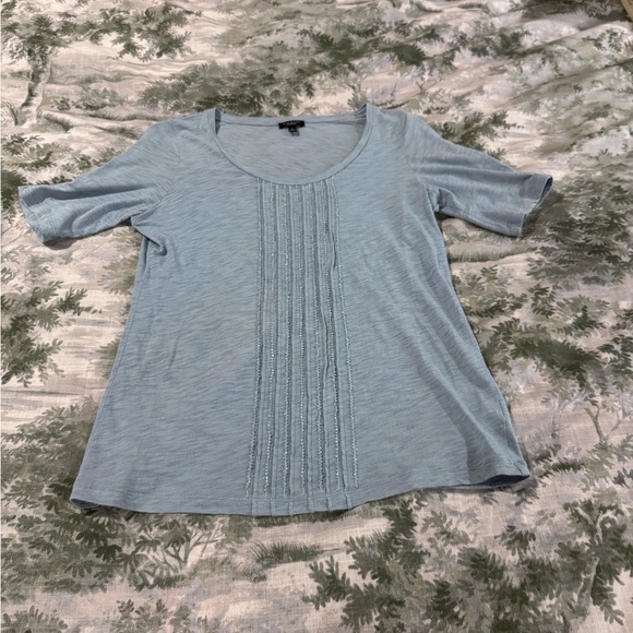 Talbots blue/Gray Fitted Short Sleeve Tee with Ribbed Detailing - Picture 3 of 8